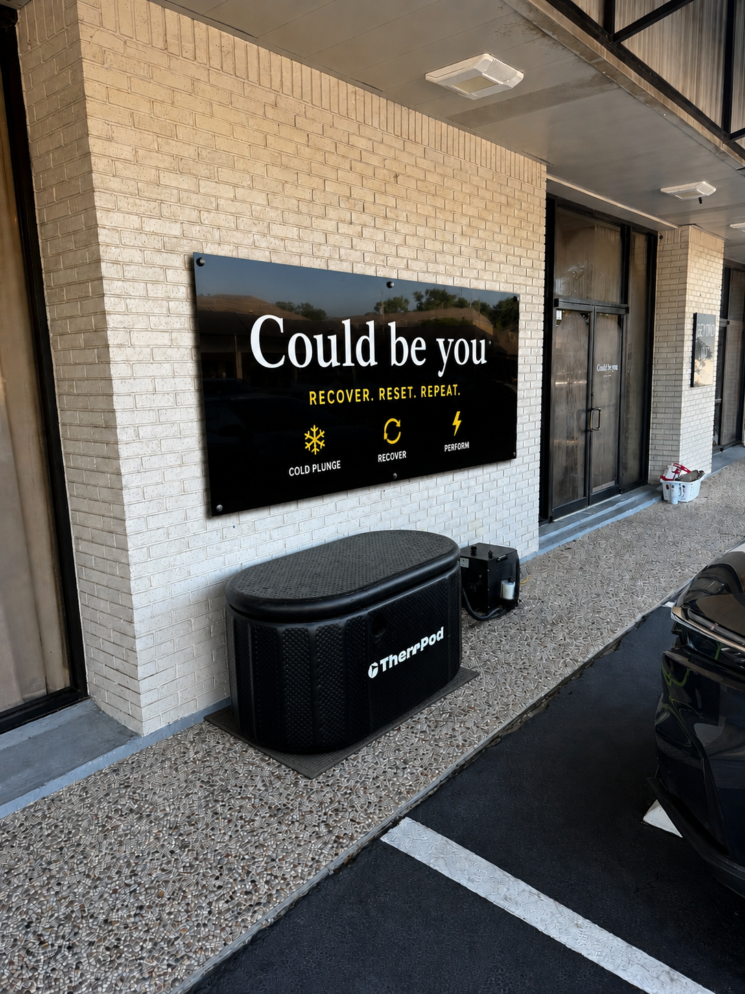 PlungeTX cold plunge station installed at a Houston-area business